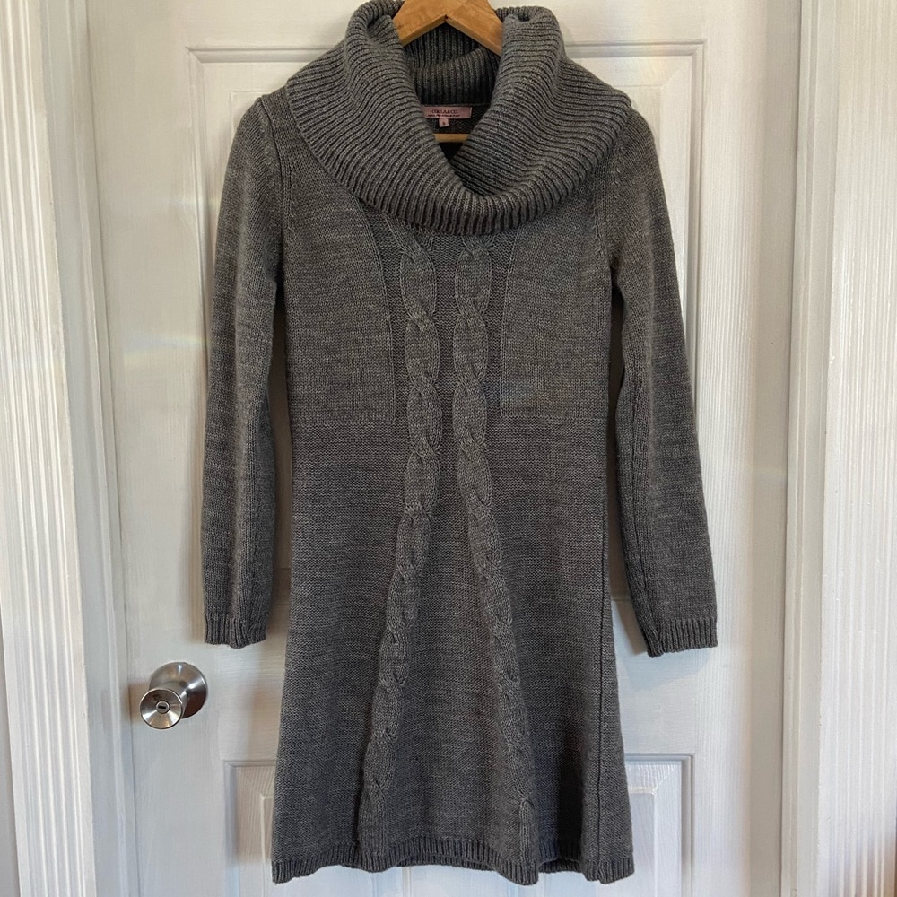 Hekla & Co Sweater Dress Cable Knit Cowl Neck Gray Wool Blend Size Small